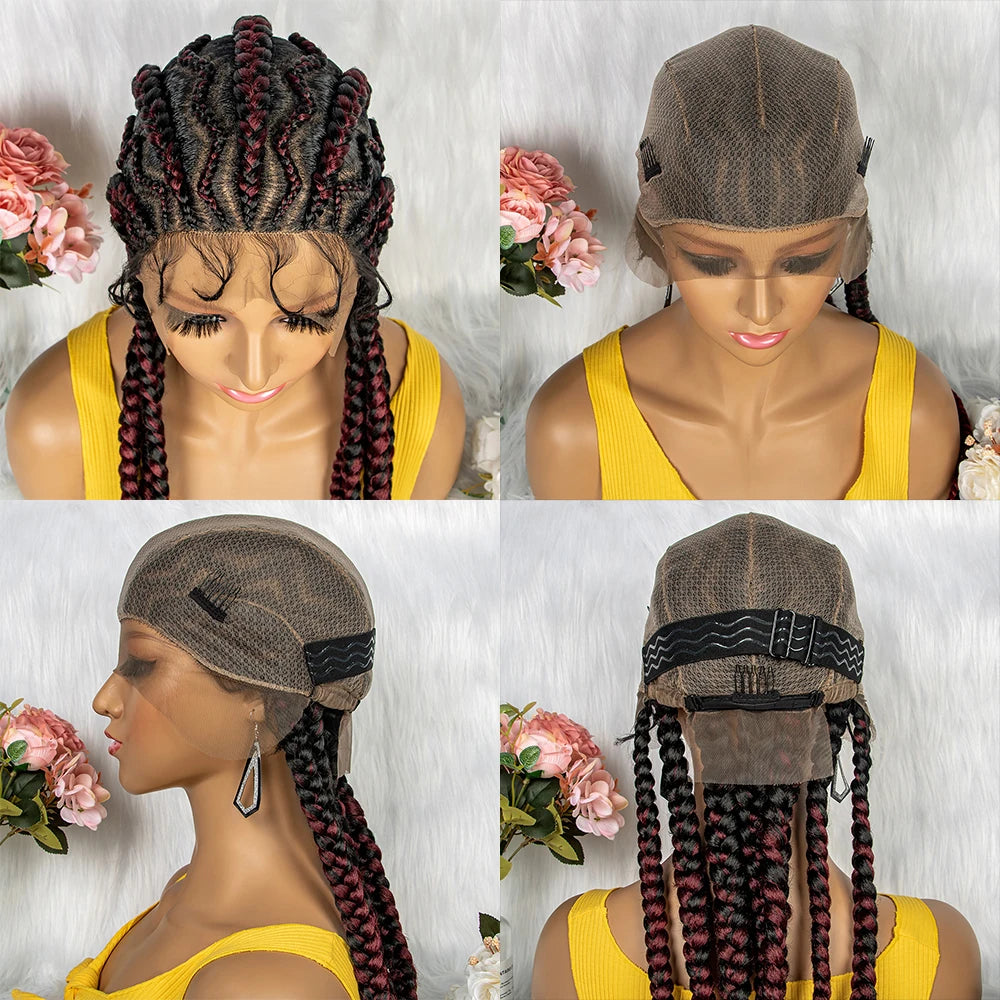 36" KIMA Cornrow Knotless Box Braided Full Lace Wig | Synthetic Braids for Black Women | Light Brown Lace Luxegan