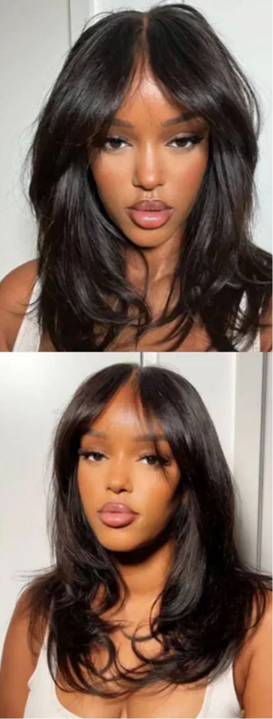 Layered Human Hair Wig with Curtain Bangs | 13x4 Lace Front & 4x4 Closure | Glueless Wear-to-Go Luxegan