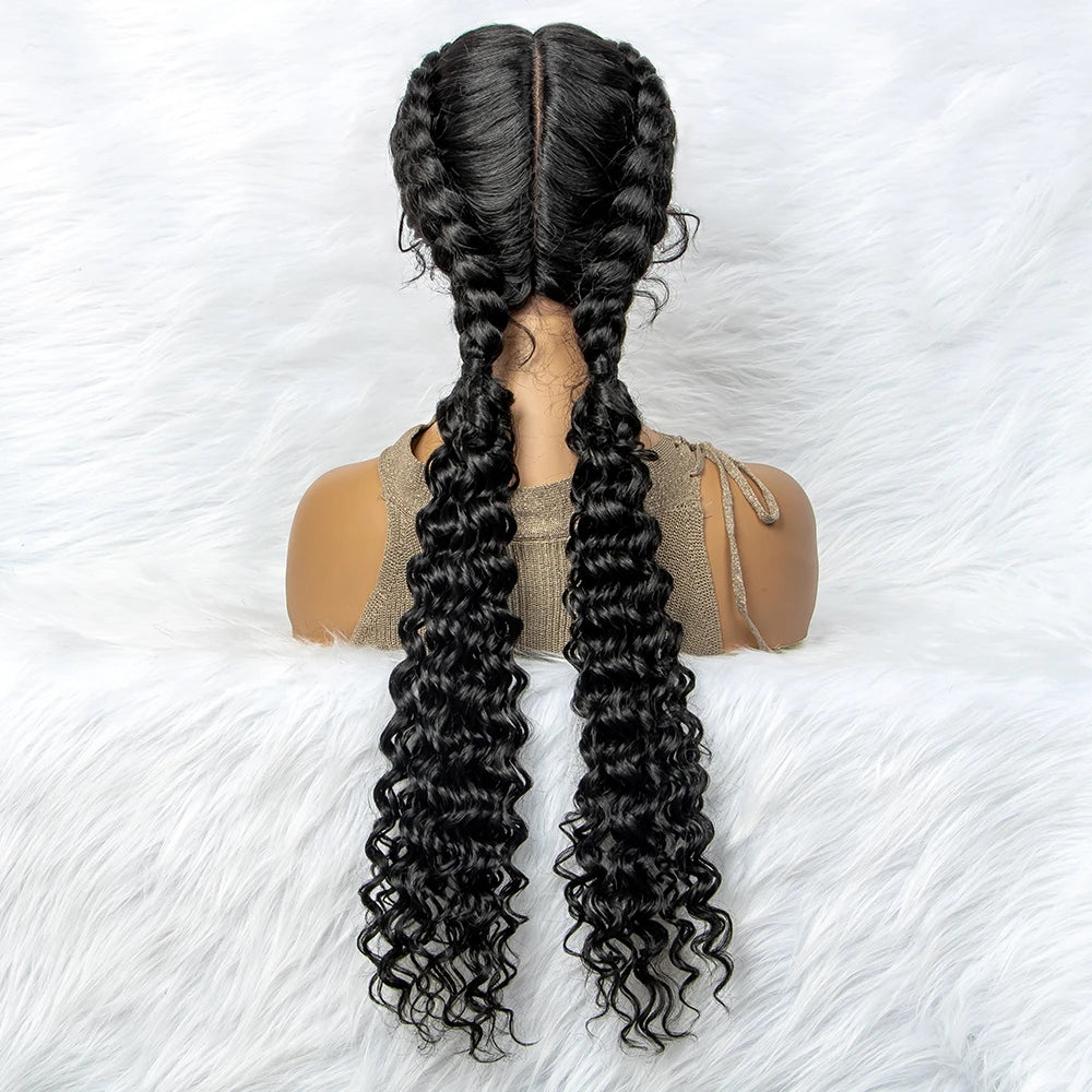 Curly Water Wave Braided Wig | Lace Front Cornrow Twist Style Luxegan