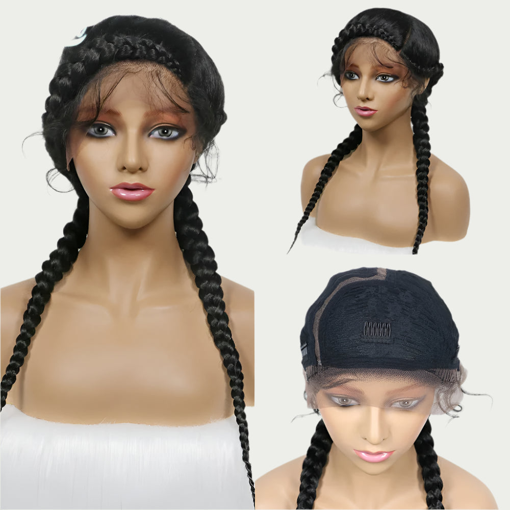 24" Dutch Cornrow Box Braid Wig | Lace Front Synthetic Wig with Baby Hair | Afro Wig for Black Women | High-Temp Fiber Luxegan
