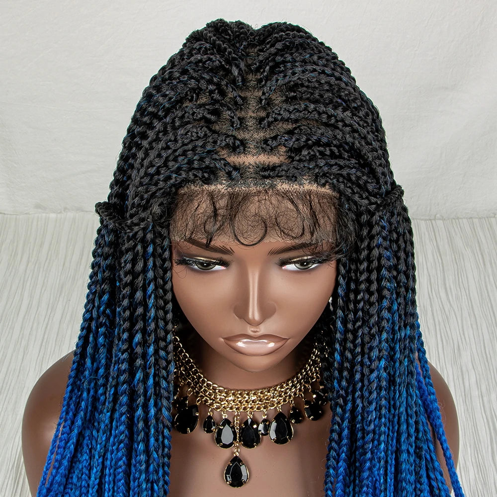 36" Water Wave Braided Wig | Lace Front | Baby Hair | Long Braids Luxegan