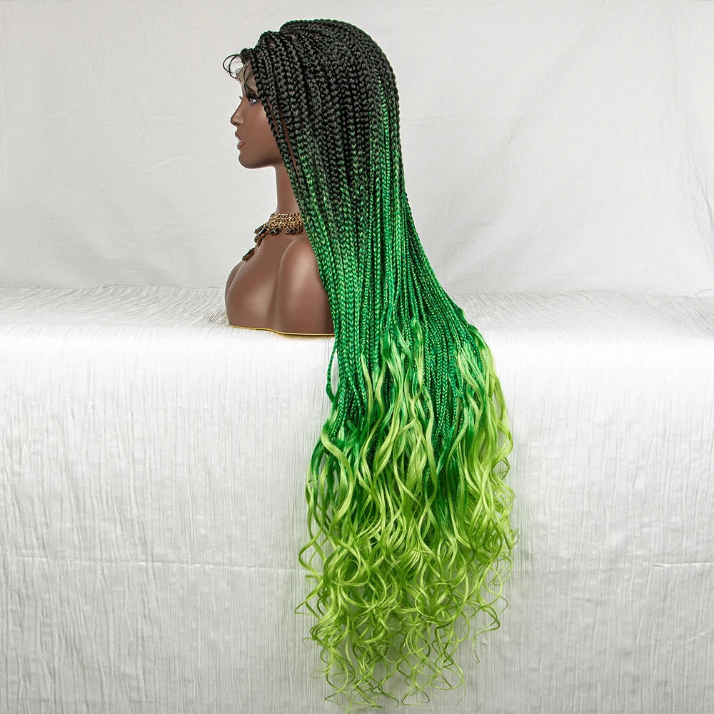 36" Water Wave Braided Wig | Lace Front | Baby Hair | Long Braids Luxegan