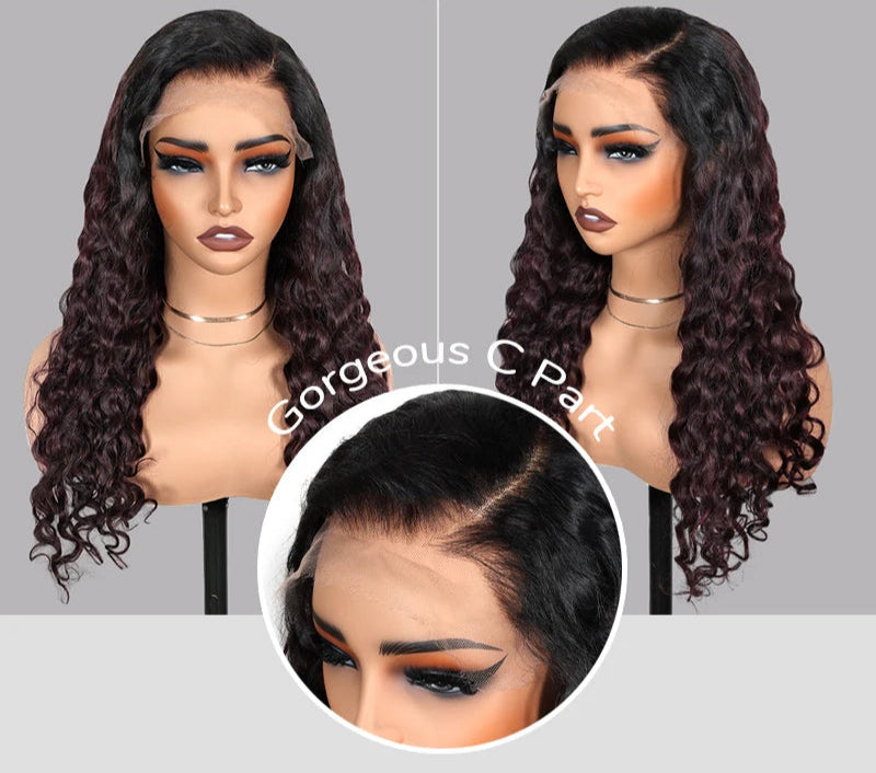 7x6 Burgundy PartingMax Glueless HD Lace Wig | Straight Body Wave Water Wave Burmese Curly Luxegan