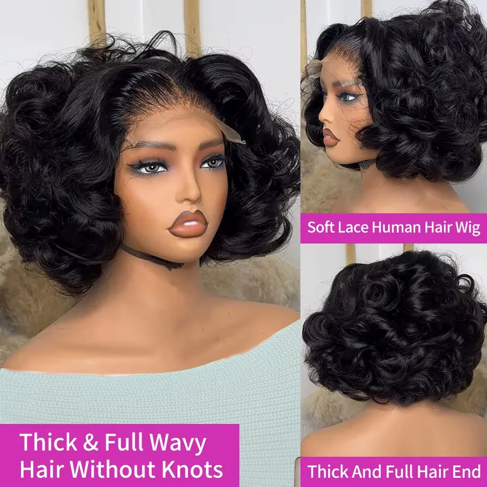 Brazilian 250% Density Short Bob Body Wave Wig | 13x4 HD Transparent Lace Front & 4x4 Lace Closure Human Hair (Pre-Plucked for Women) Luxegan