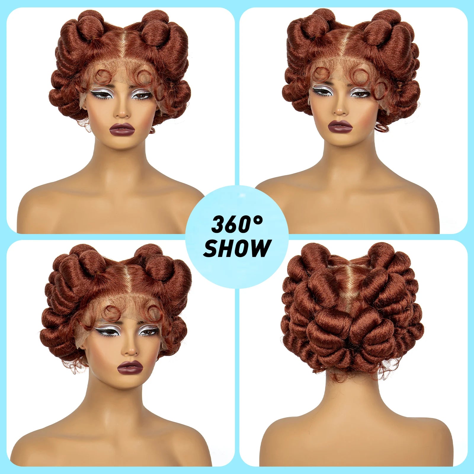 350# Ginger Orange Bantu Knotless Braids Wig | Full Lace | Baby Hair Luxegan