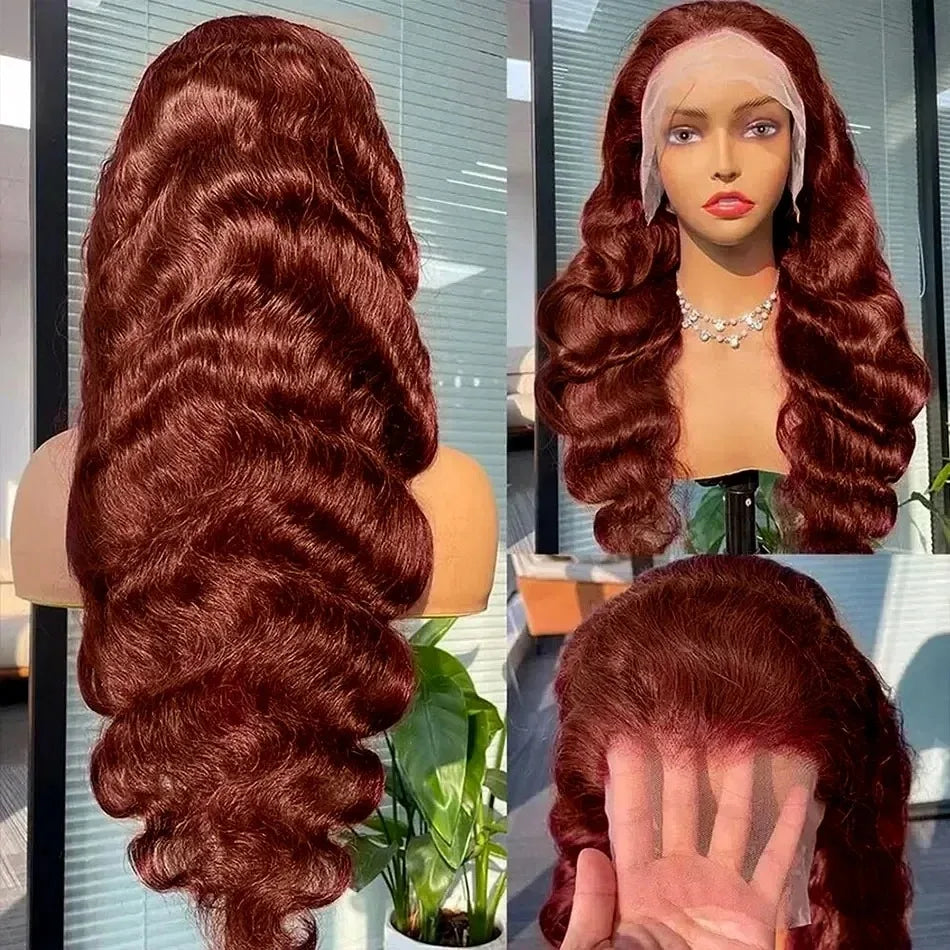 Body Wave Lace Front Wig | Reddish Brown 13x6 HD Lace Wig | 200 Density Brazilian Remy Hair | Pre-Plucked