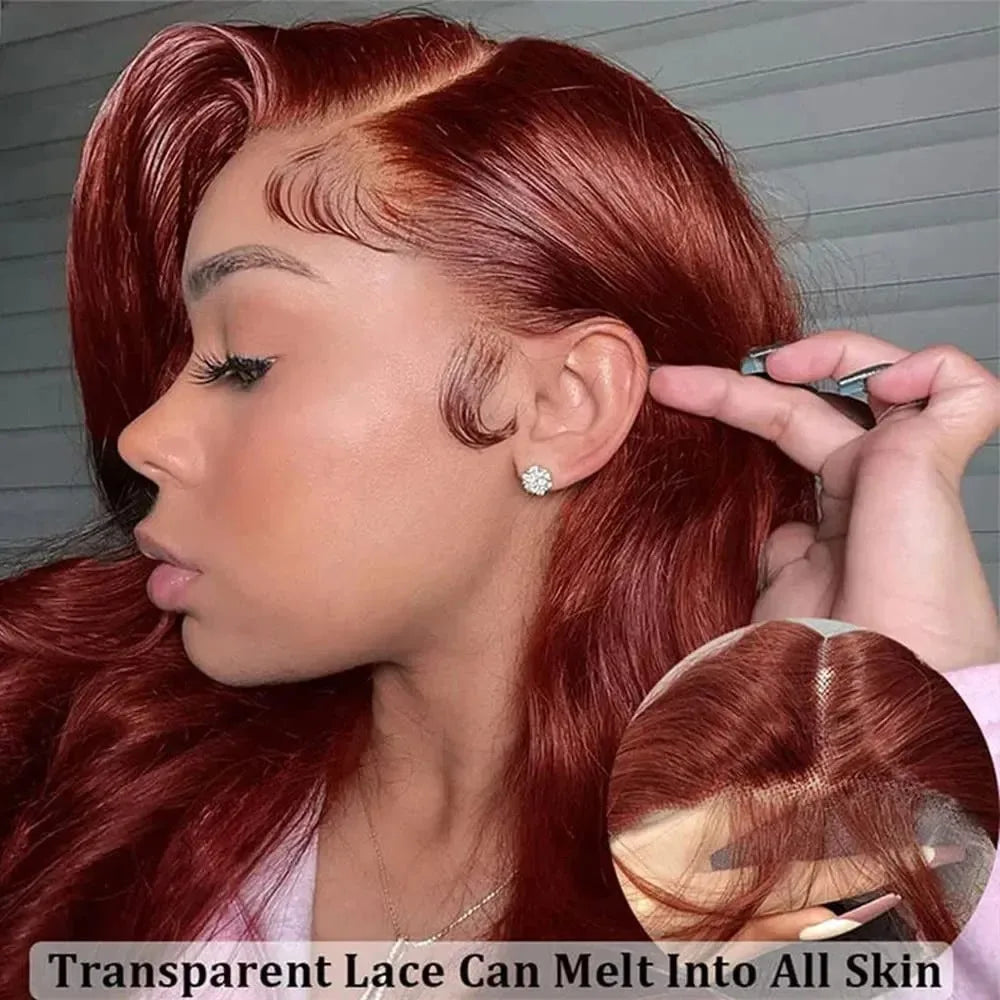 Body Wave Lace Front Wig | Reddish Brown 13x6 HD Lace Wig | 200 Density Brazilian Remy Hair | Pre-Plucked