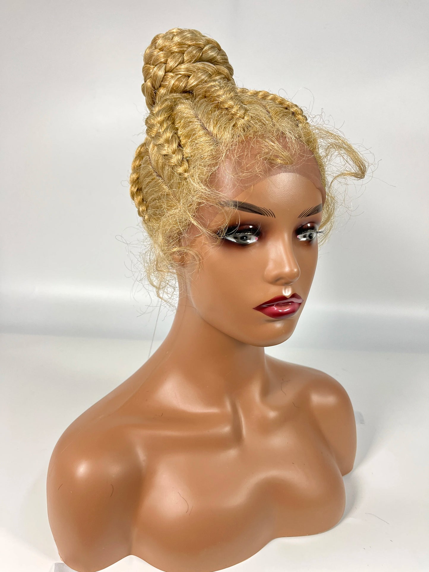 Lace Frontal Cornrow Braided Updo Wig with Baby Hair | Synthetic African American Style Braiding Wig Luxegan