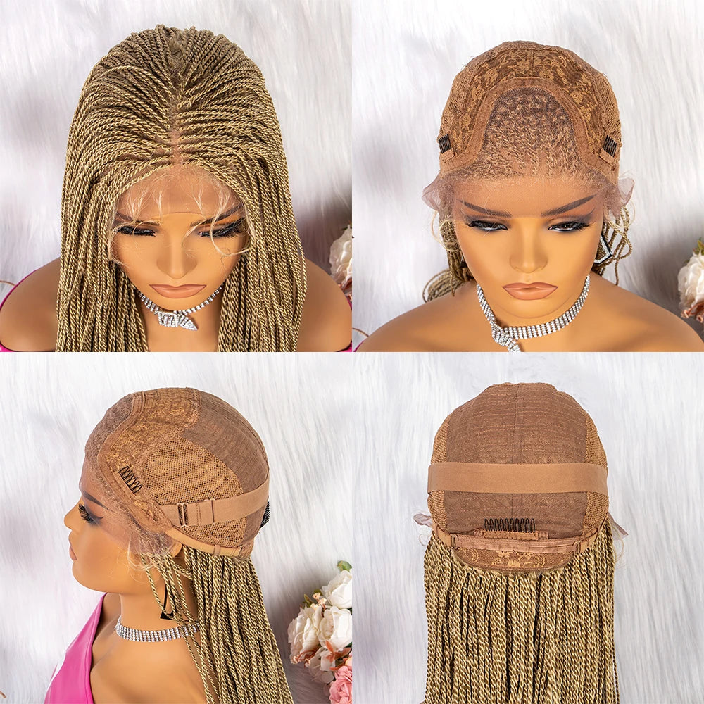 30" Twist Braided Lace Front Wig | Knotless Braids | Long Straight Hair | Heat Resistant Synthetic Wig | For Black Women