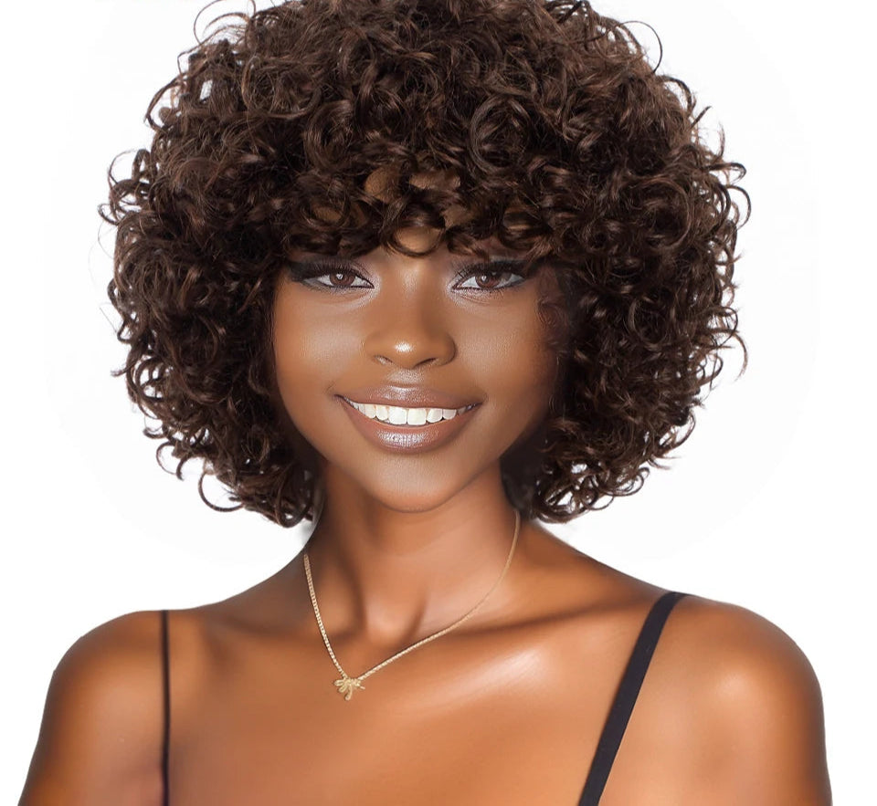 Rebecca 10 Inch Ombre 1B/#4 Curly Bob Wig | Water Wave Brazilian Remy Human Hair Luxegan