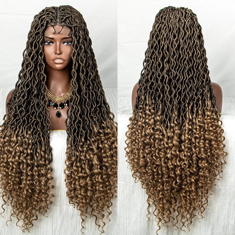 Colorful Dreadlocks & Water Wave Braids Wig | Lace Front | Baby Hair Luxegan