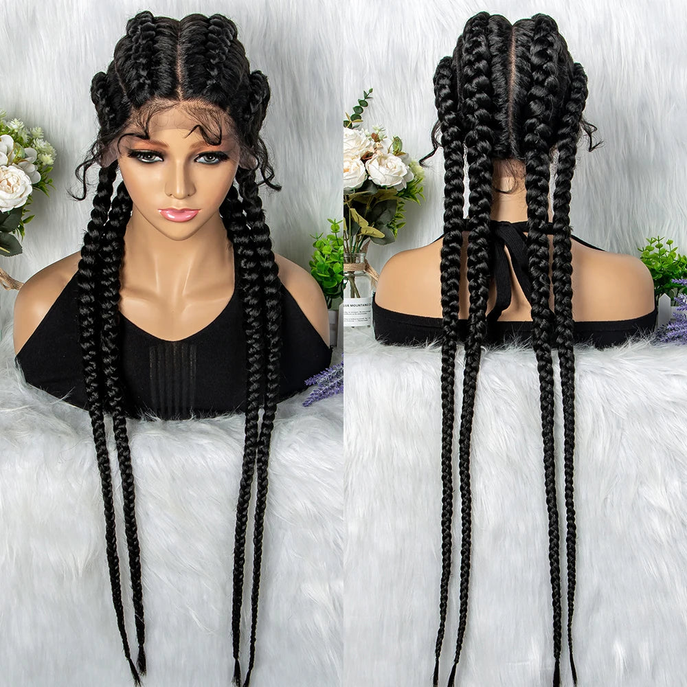 32" Full Lace Four Braid Box Braids Wig | Kanekalon Synthetic Braided Wig for Black Women