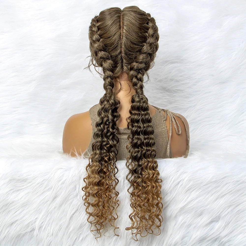 Curly Water Wave Braided Wig | Lace Front Cornrow Twist Style Luxegan
