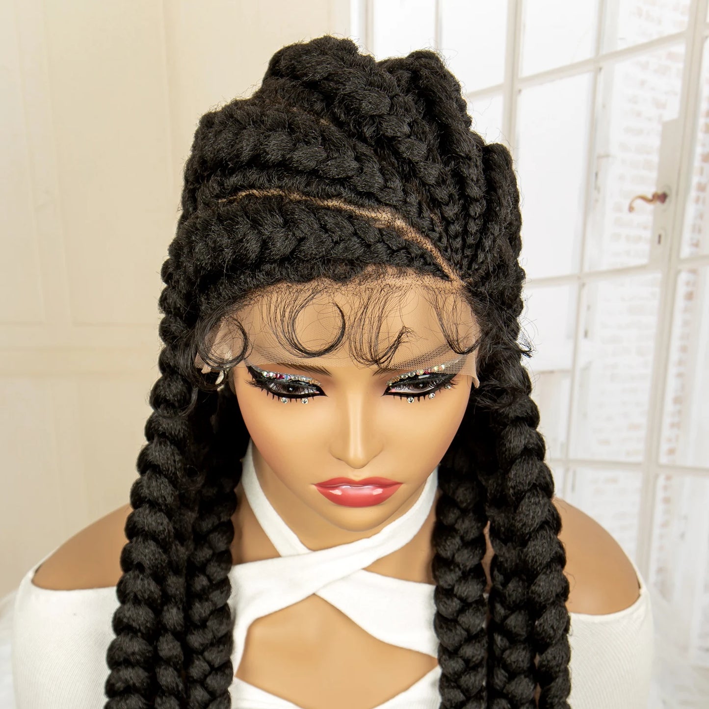 36" Extra Long Box Braided Full Lace Wig | Synthetic Braiding Wig | For Black Women | Lace Frontal Braids