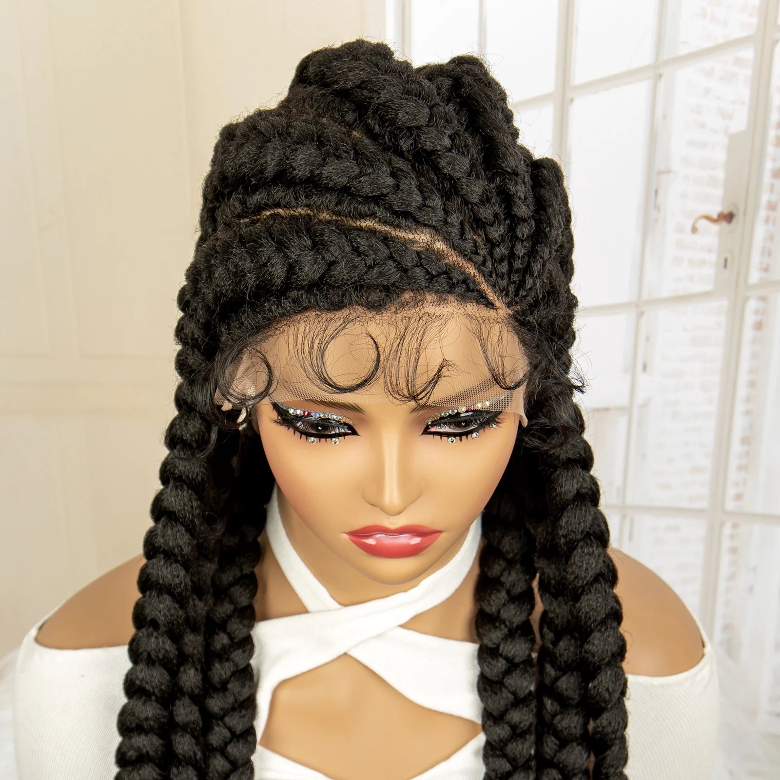 36" Extra Long Box Braided Full Lace Wig | Synthetic Braiding Wig | For Black Women | Lace Frontal Braids