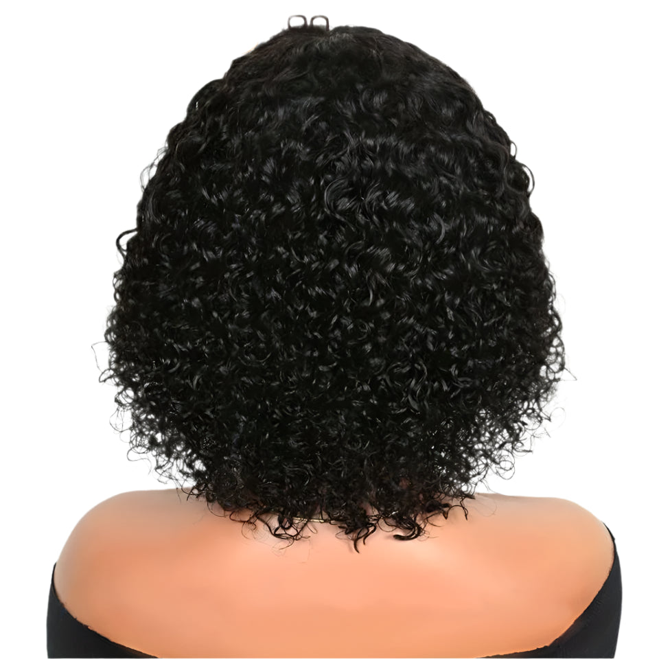 Highlight Honey Blonde Jerry Curly Pixie Bob Wig with Bangs | Full Machine Made Human Hair Luxegan