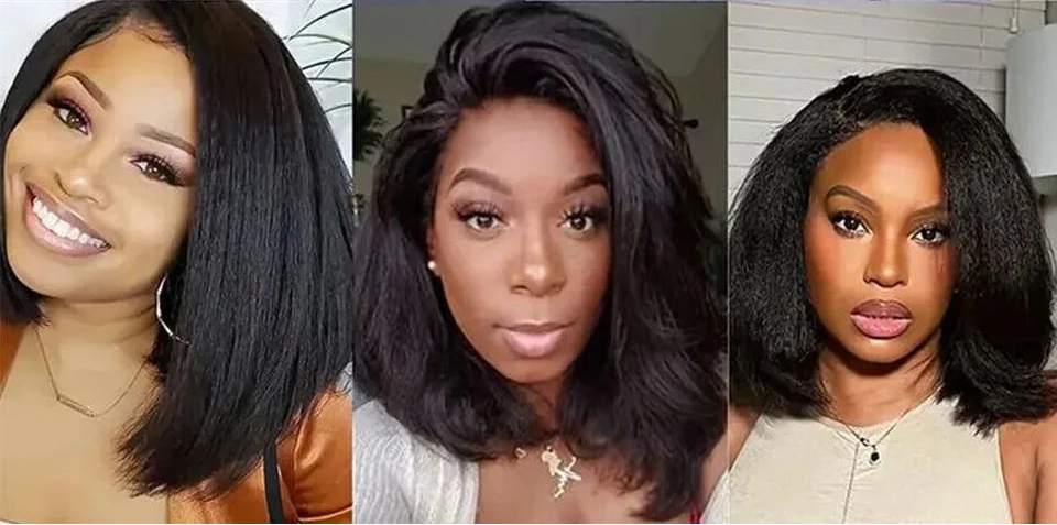 Short Kinky Straight Bob Wig | Glueless Human Hair C Lace with Natural Hairline Luxegan