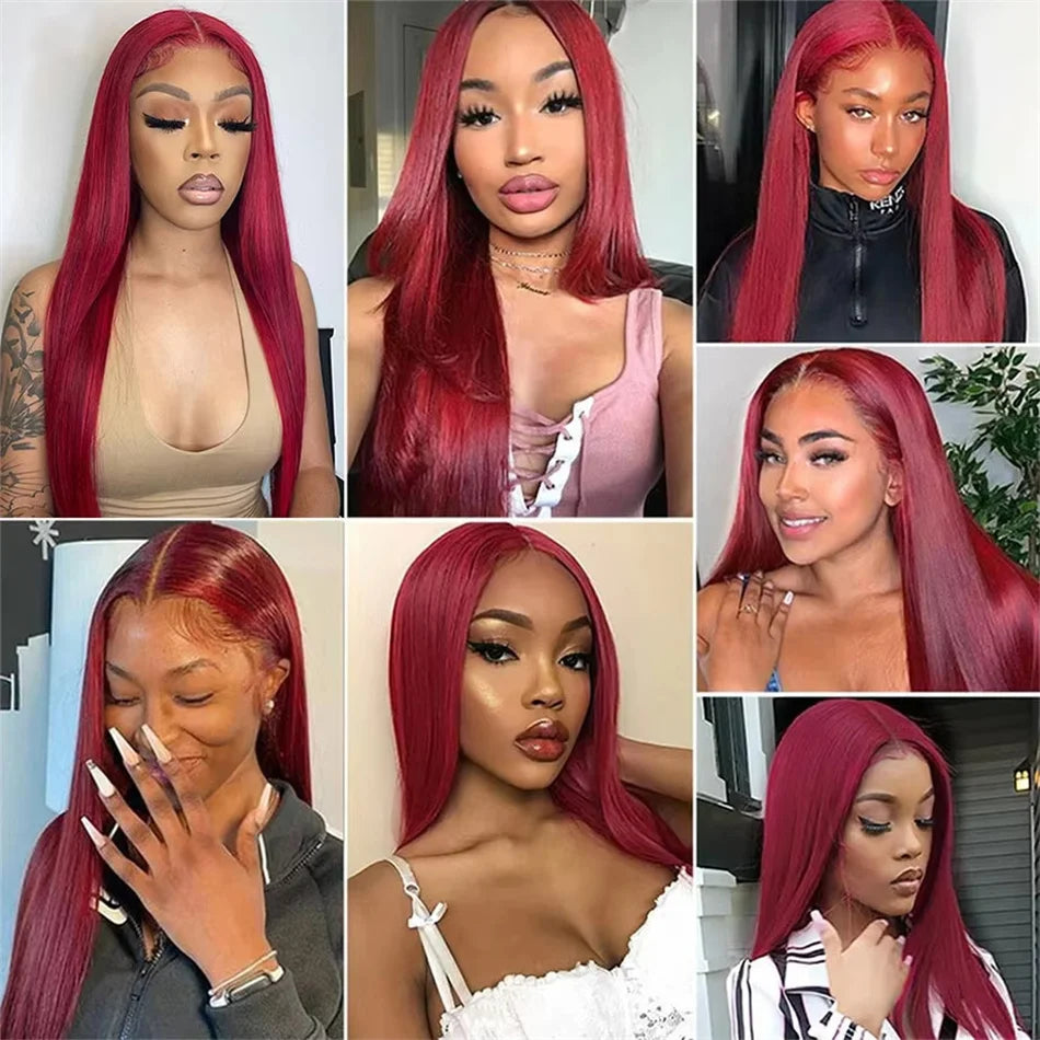 30 Inch Burgundy Bone Straight 13x4 Lace Front Wig | 13x6 HD Lace Frontal Human Hair Wig for Women (Colored) Luxegan