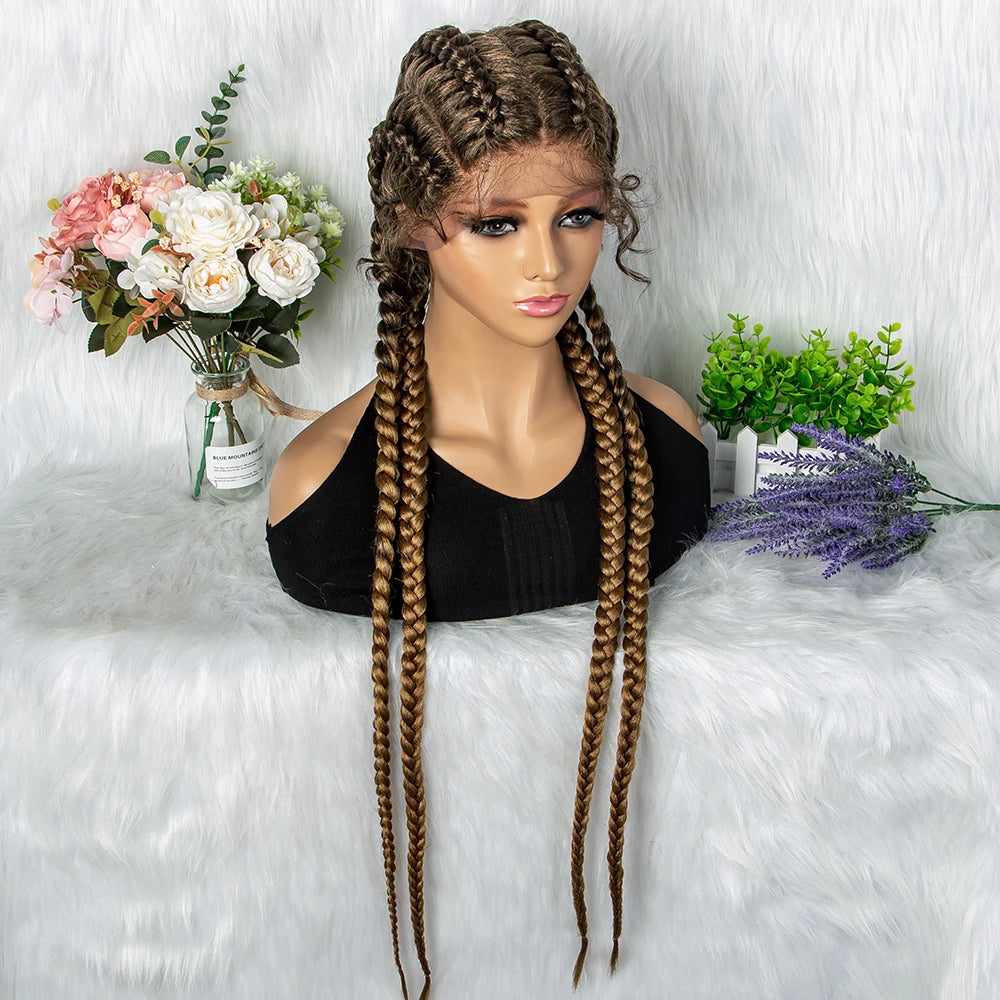 32" Full Lace Four Braid Box Braids Wig | Kanekalon Synthetic Braided Wig for Black Women