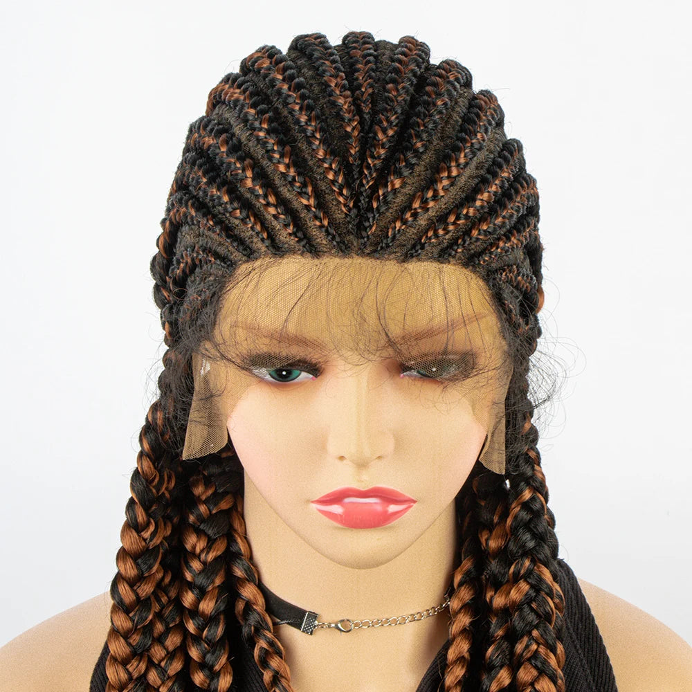 36" Long Cornrow Braids Wig | Full Lace Frontal | Baby Hair Luxegan
