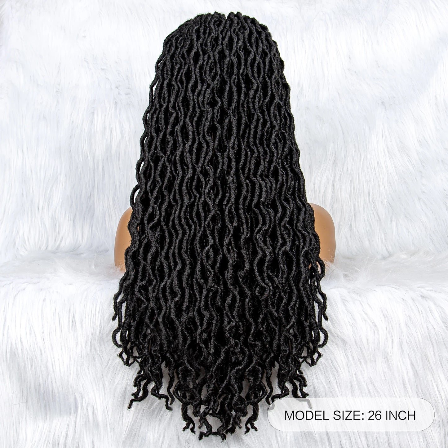 26" Goddess Locs Braided Wig | Lace Front Faux Locs Wig with Baby Hair | Synthetic Dreadlock Braids Wig for Women | Transparent Lace