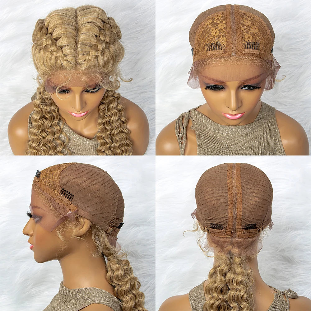 Curly Water Wave Braided Wig | Lace Front Cornrow Twist Style Luxegan