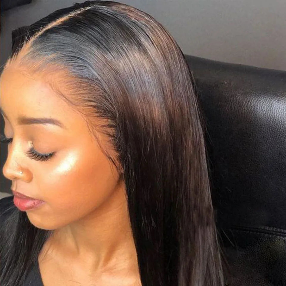 32 Inch Bone Straight T-Part Lace Front Wig | Transparent & Pre-Plucked Brazilian Remy Human Hair Luxegan