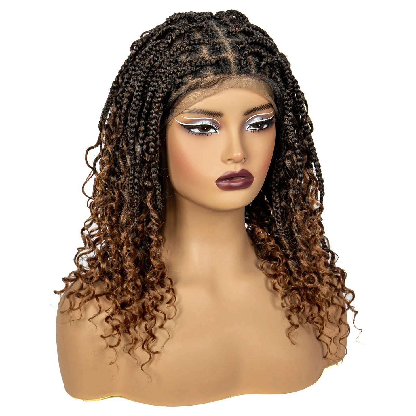 Burgundy Curly Ends Knotless Braids Bob Wig | 99J | Full Lace | Boho Style Luxegan