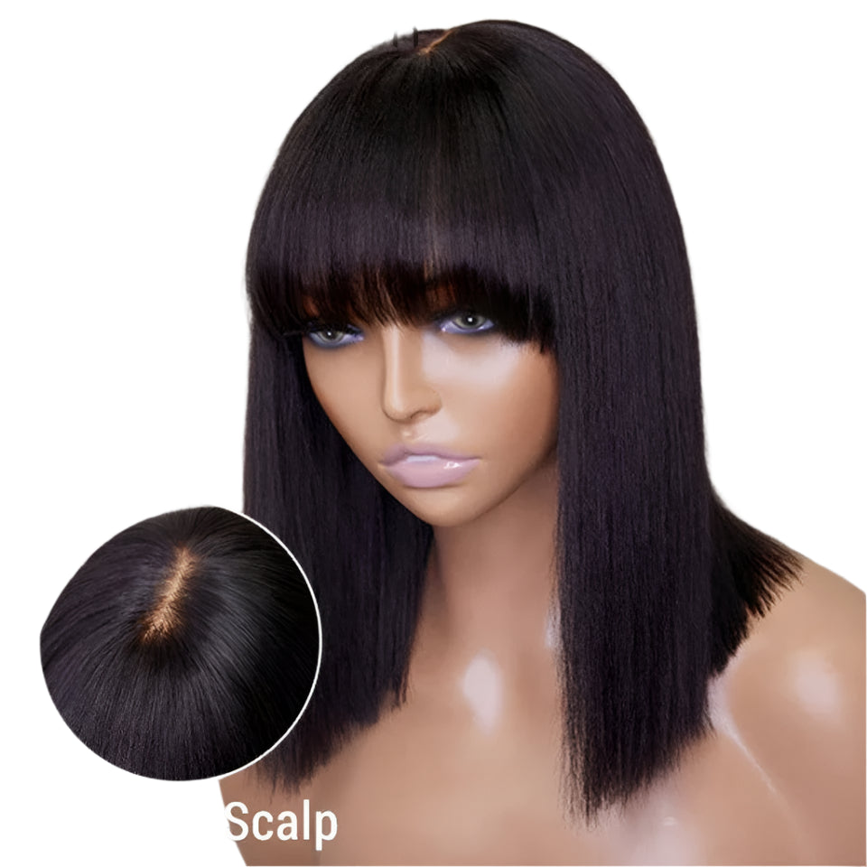 "Put On & Go" Straight Bob Wig | Easy Wear Human Hair with Bangs & Realistic Scalp Luxegan