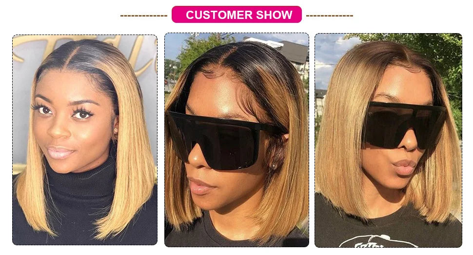 Ombre Pink & Blonde Bob Wig | Straight Human Hair T-Part Lace Front Luxegan