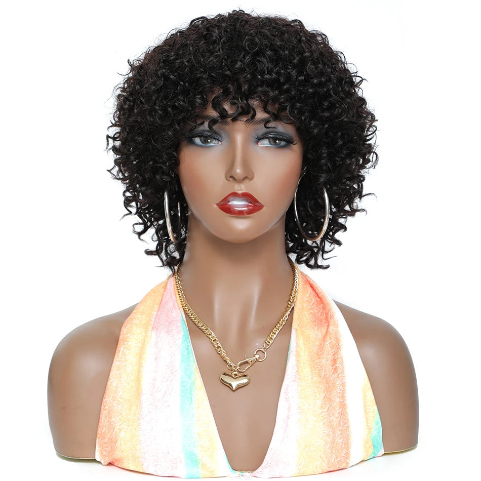 Pixie Cut Afro Kinky Curly Human Hair Bob Wig | Full Machine Made Glueless Remy Luxegan