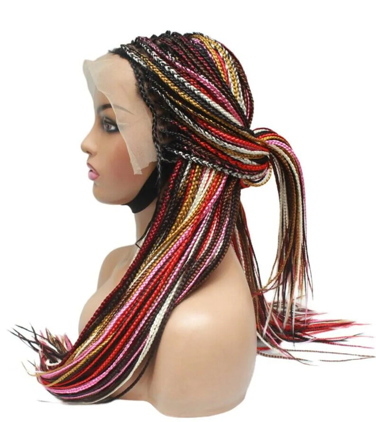 Knotless Box Braids Wig | Multi-Color Braided Lace Frontal Wig | Glueless & Lightweight | Kanekalon Synthetic Hair