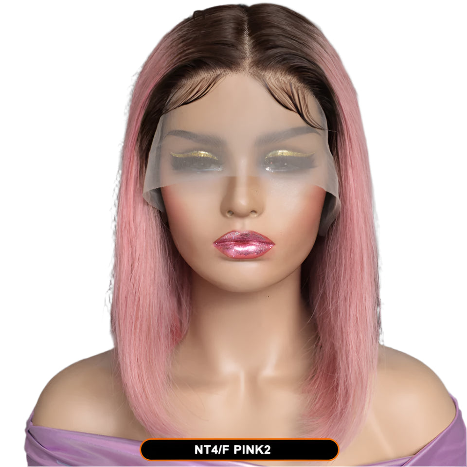 Ombre Pink & Blonde Bob Wig | Straight Human Hair T-Part Lace Front Luxegan