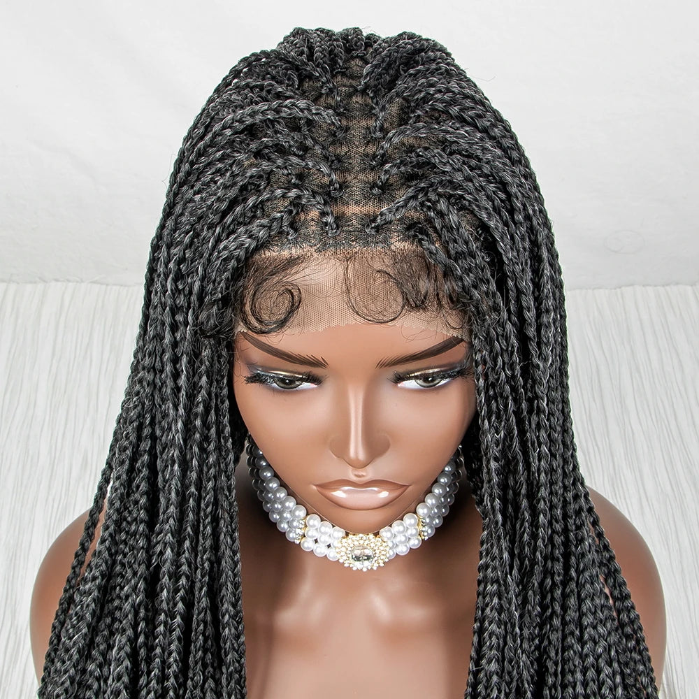 36" Water Wave Braided Wig | Lace Front | Baby Hair | Long Braids Luxegan