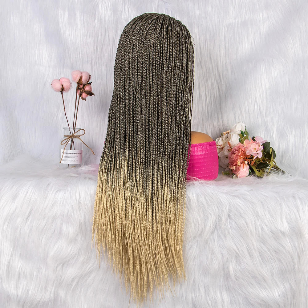 30" Twist Braided Lace Front Wig | Knotless Braids | Long Straight Hair | Heat Resistant Synthetic Wig | For Black Women