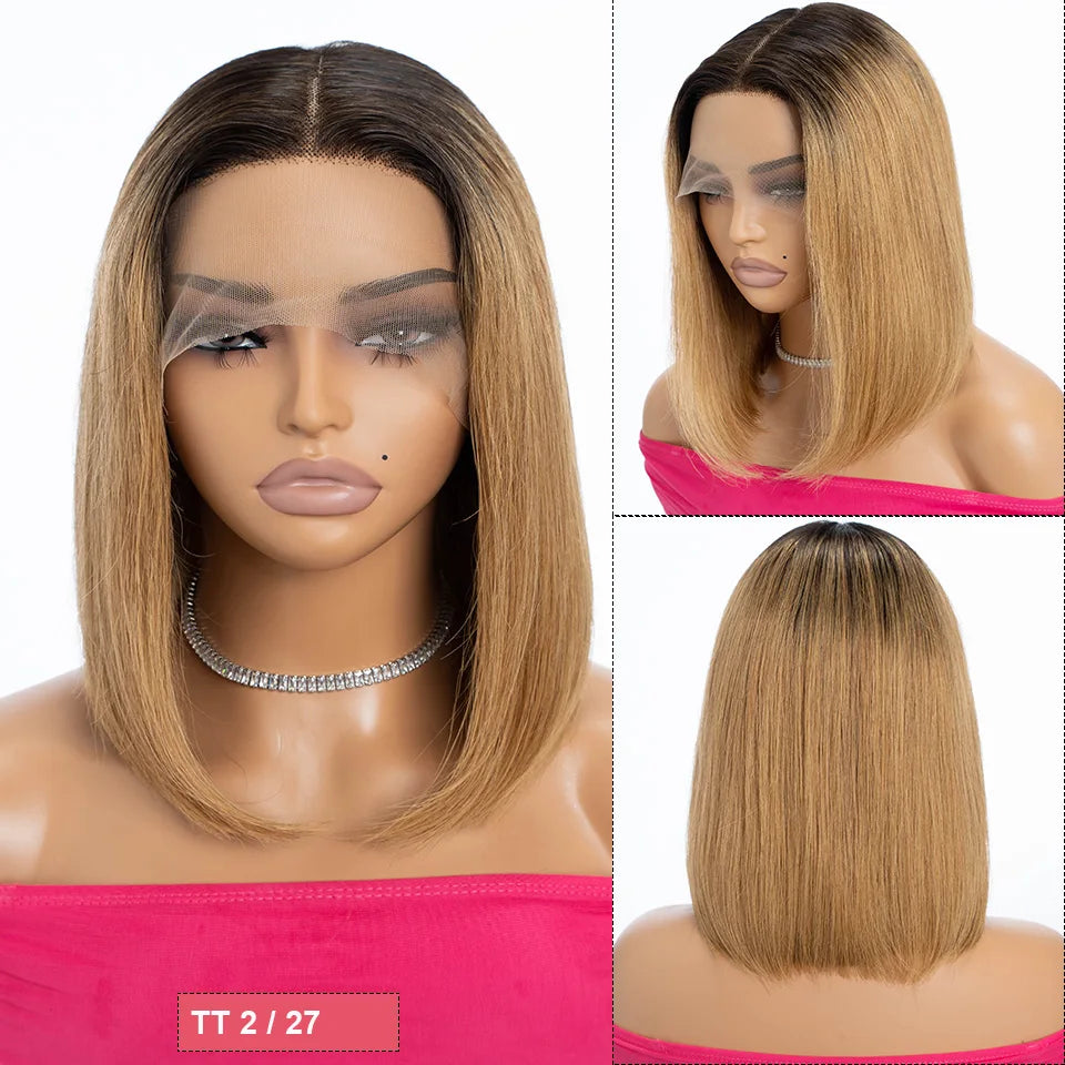 Ginger Short Bob Wig | Straight Human Hair T-Part Lace Front Luxegan