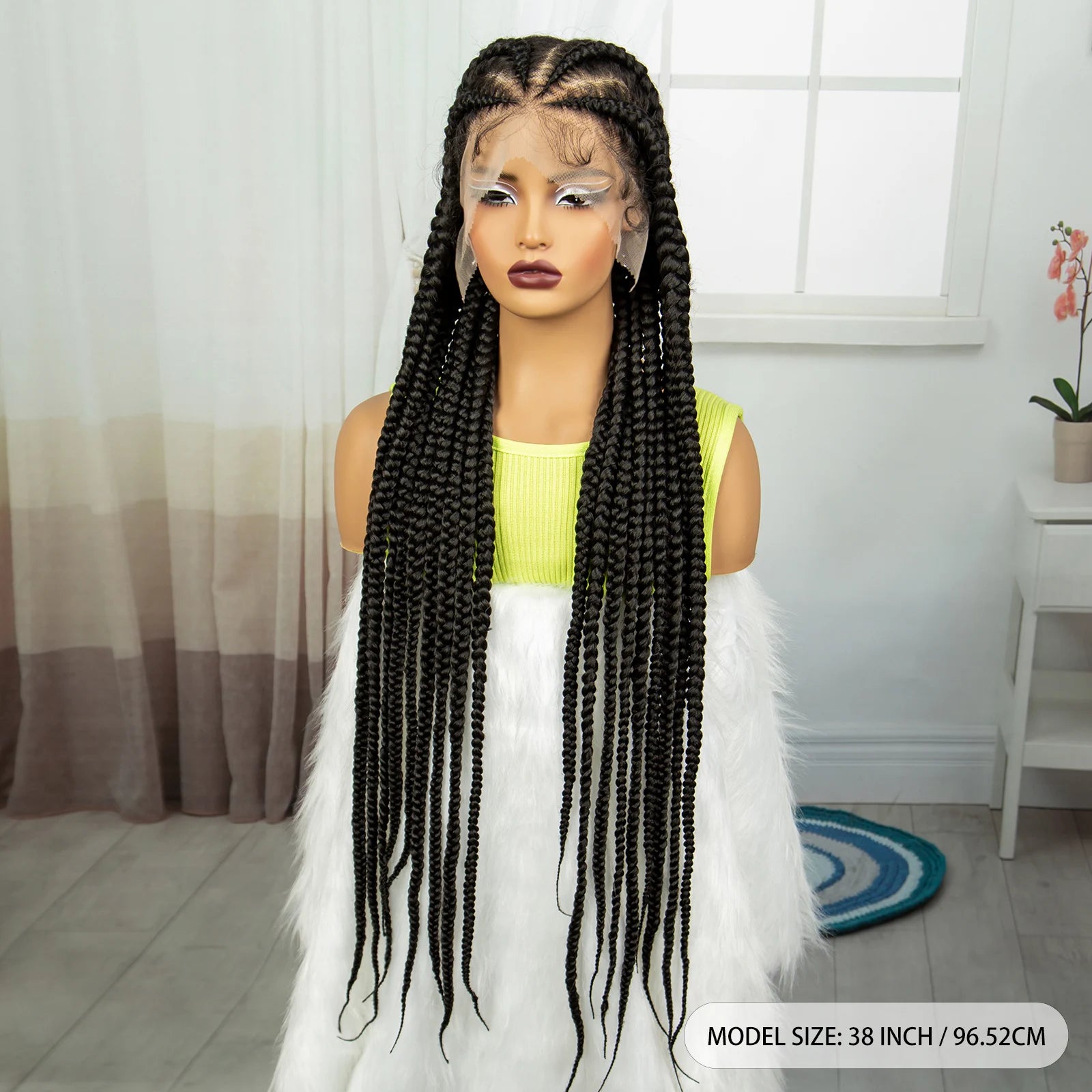 38" Cornrow Knotless Braids Wig | Full Lace | Baby Hair | Long Braids Luxegan