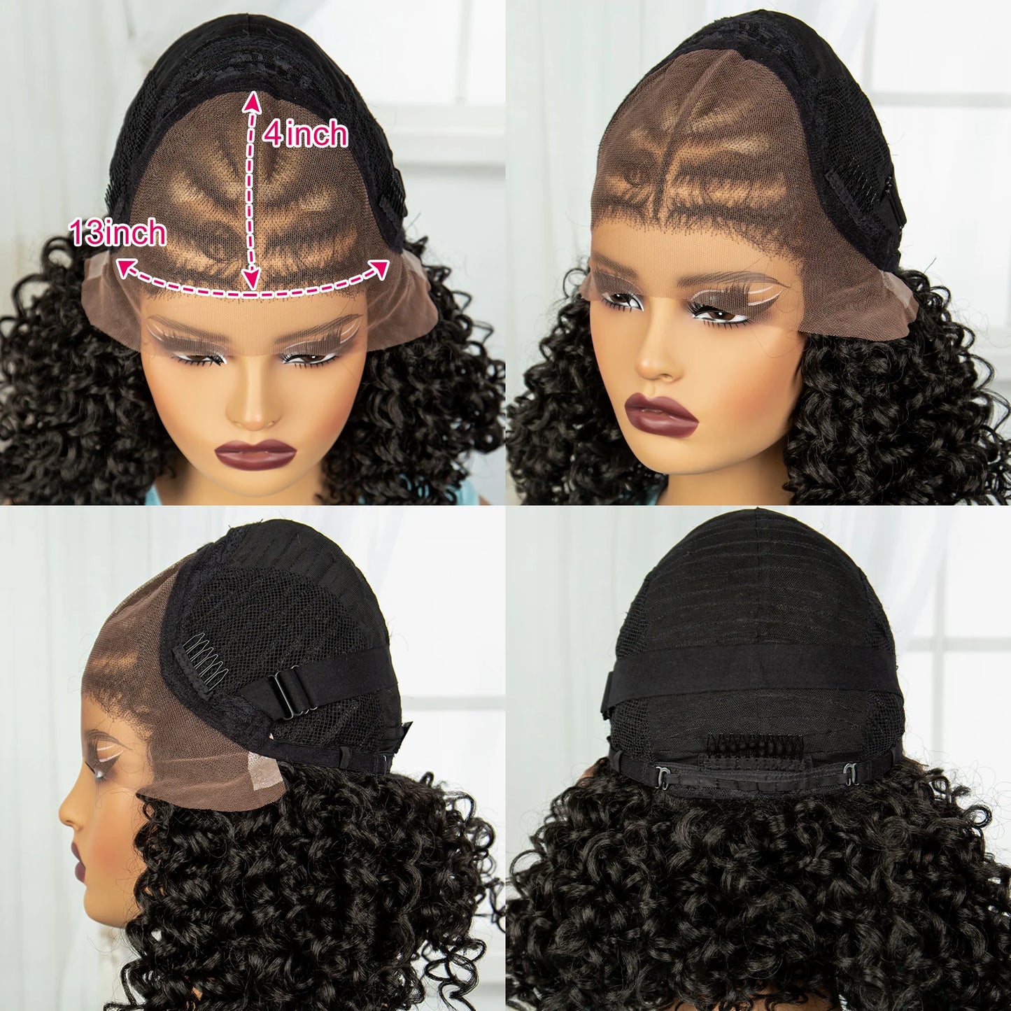 16" Cornrow Braids Wig with Afro Kinky Curly Ends | Knotless Lace Front | Baby Hair Luxegan