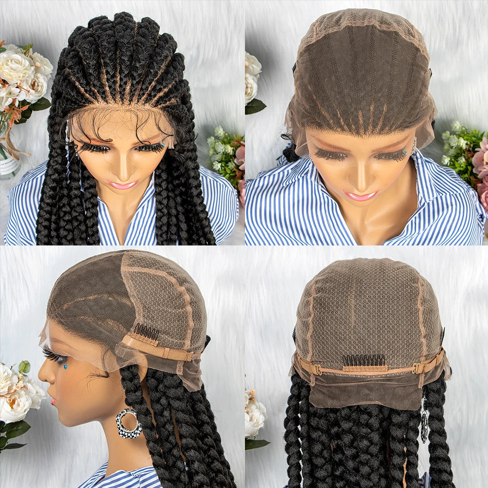 36" Box Braids Full Lace Wig | Baby Hair | Heat Resistant Synthetic Braids | Black Women Luxegan