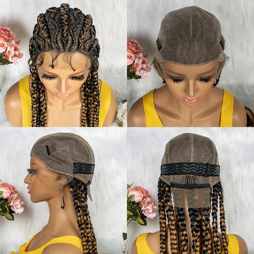 36" KIMA Cornrow Knotless Box Braided Full Lace Wig | Synthetic Braids for Black Women | Light Brown Lace Luxegan