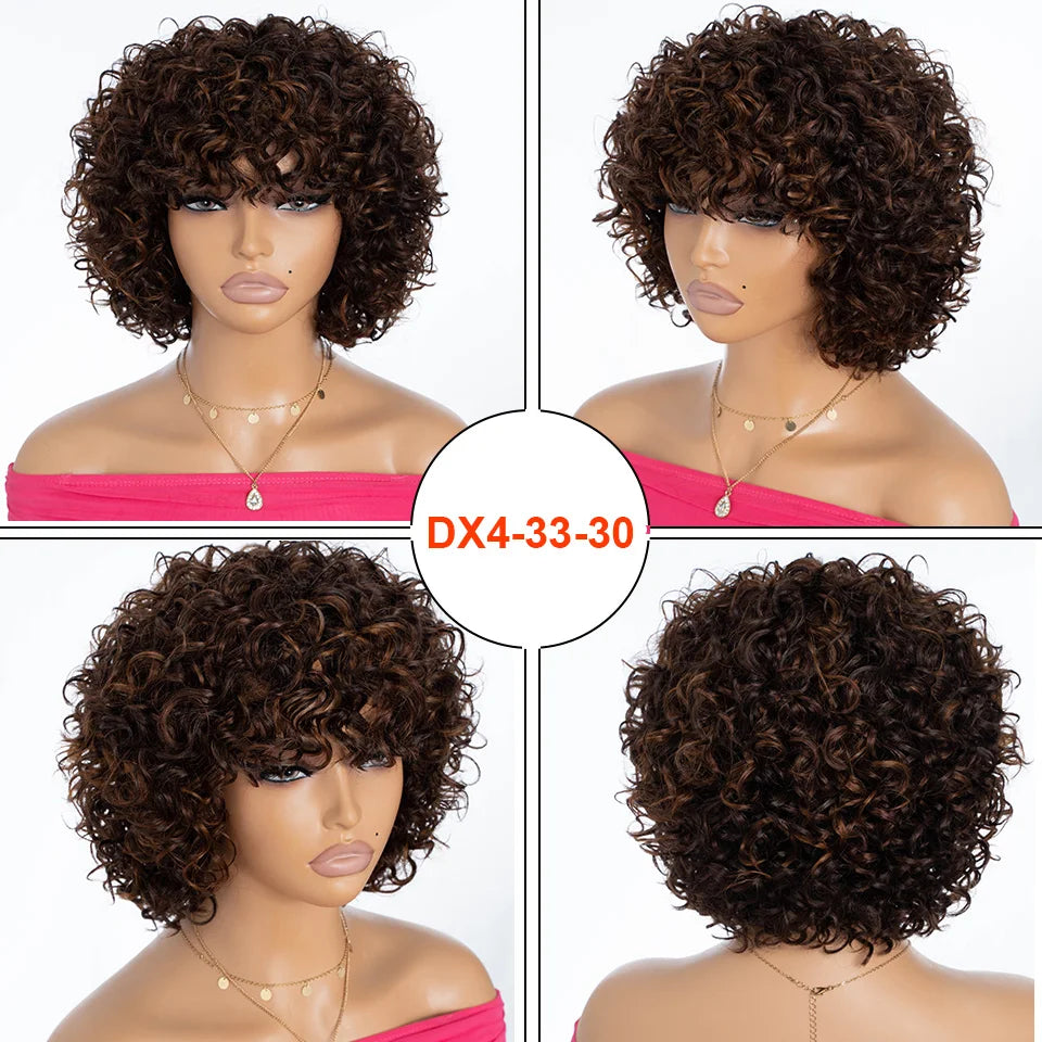 Rebecca 10 Inch Ombre 1B/#4 Curly Bob Wig | Water Wave Brazilian Remy Human Hair Luxegan
