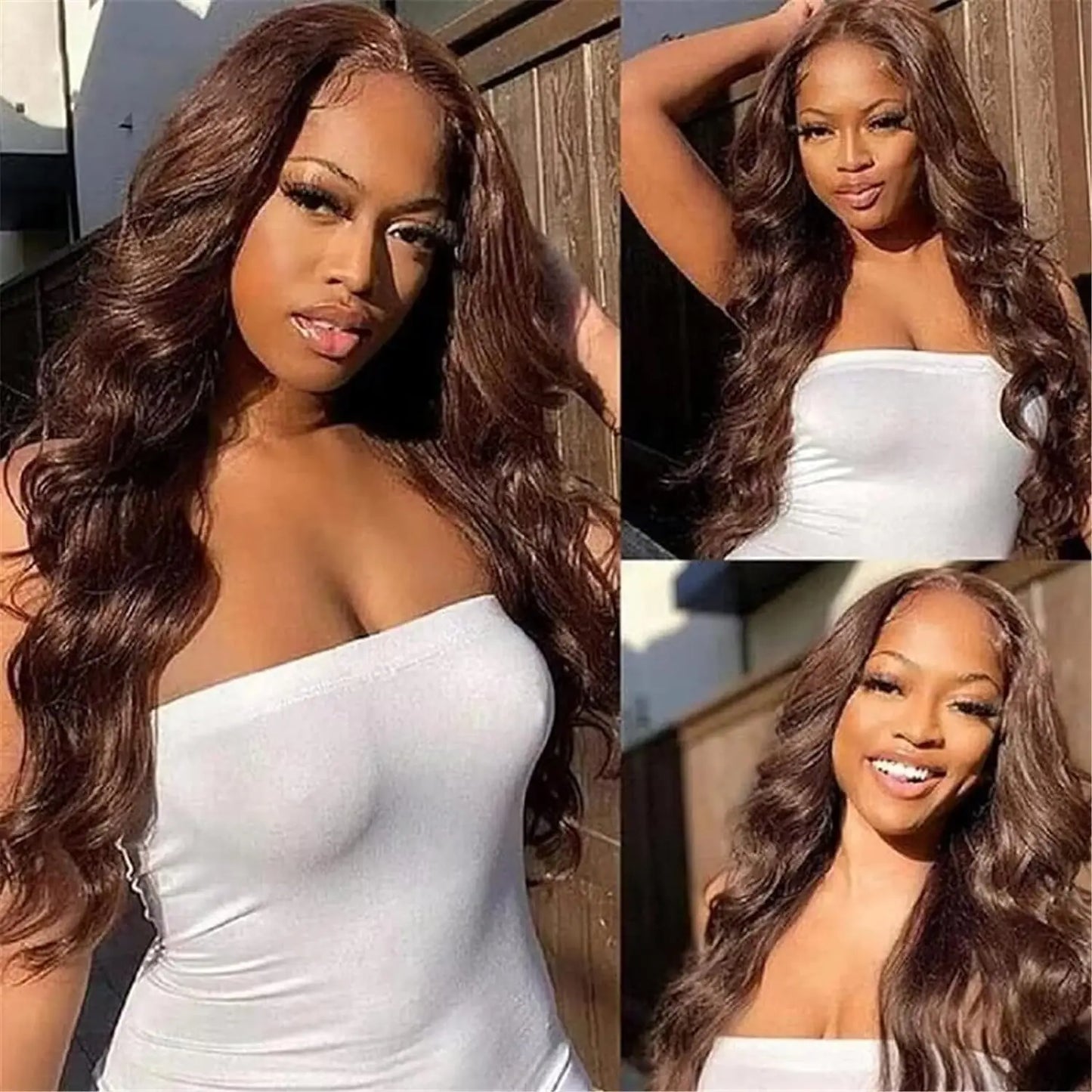 Chocolate Brown Body Wave Lace Front Wig Human Hair Pre-Plucked Brazilian Virgin Hair Bleached Knots HD Lace Frontal Wig