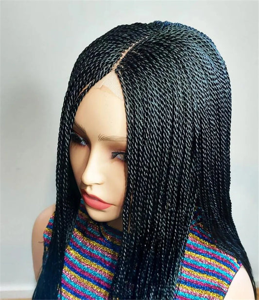Micro Twist Nano Braided Wig - Black & Gold Million Braids Lace Closure Wig - Boho Locs Braided Wig for Black Women