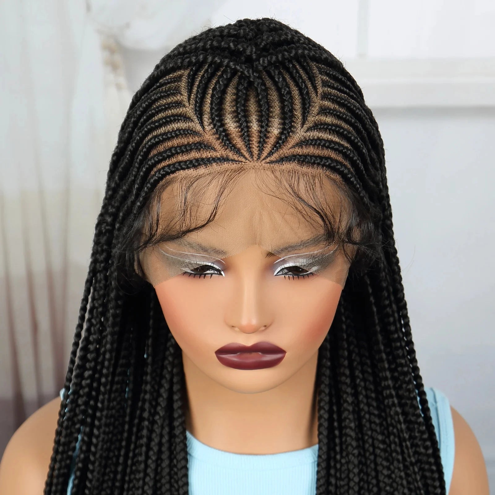 36" Natural Straight Cornrow Braids Wig | Lace Front | Baby Hair Luxegan