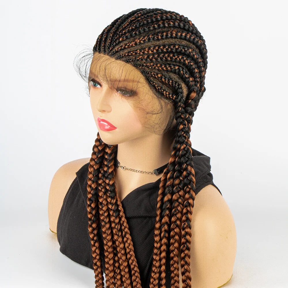 36" Long Cornrow Braids Wig | Full Lace Frontal | Baby Hair Luxegan