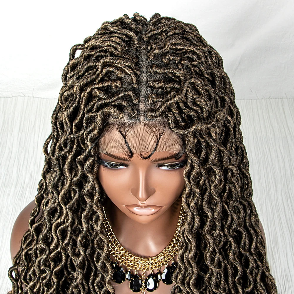 Colorful Dreadlocks & Water Wave Braids Wig | Lace Front | Baby Hair Luxegan