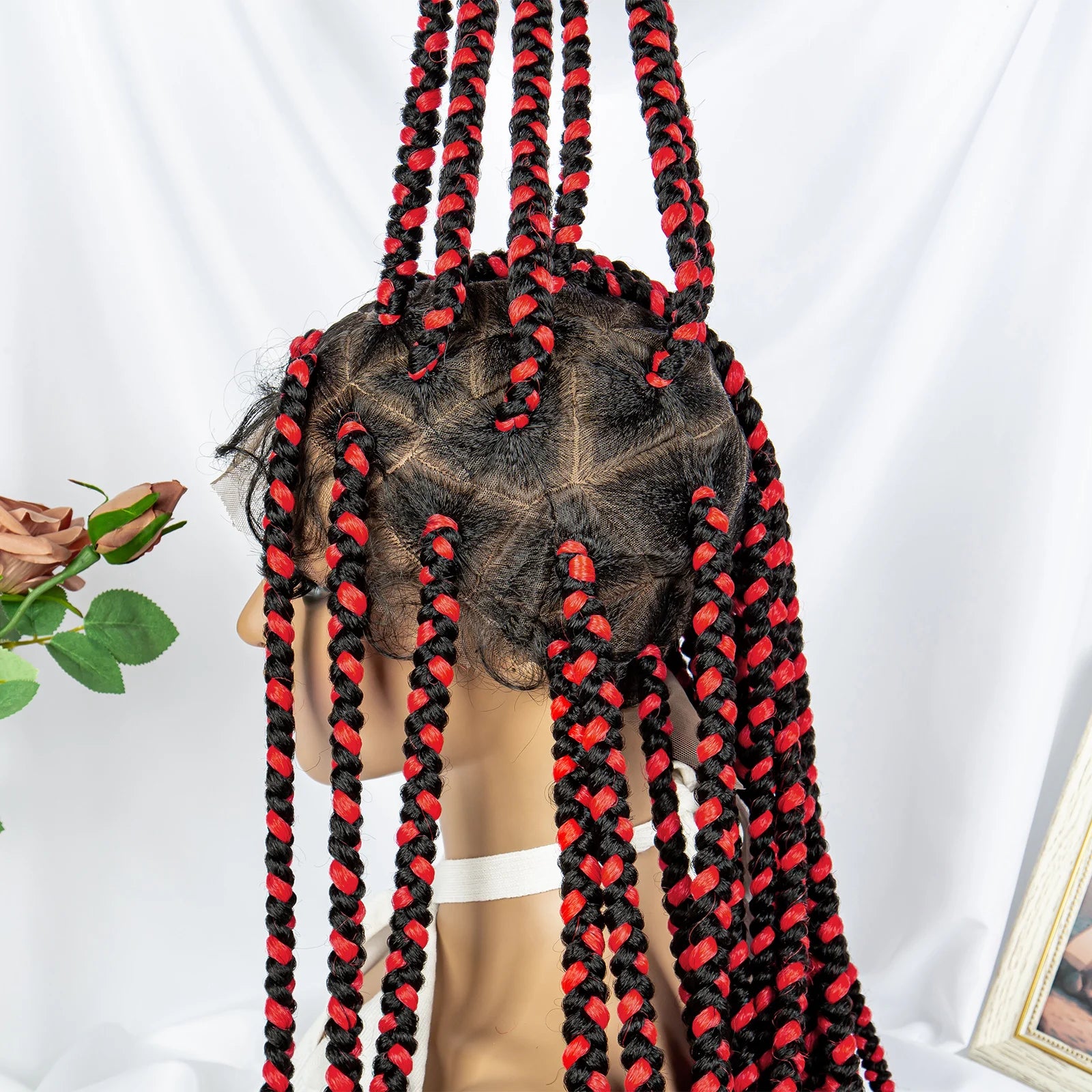 32" Triangle Knotless Box Braids Wig | KIMA Full Lace Front Braided Wig | Transparent Lace | Synthetic Braids