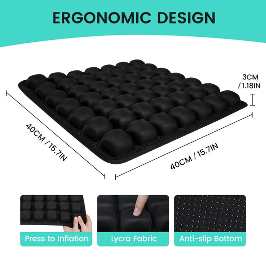 3D Ergonomic Inflatable Chair Cushion | Sophisticated "Long-Sitting" Support Silhouette | Elegant HG004 Adjustable Office & Car Seat Pad | "Dignified" High-Performance Anti-Decubitus Comfort for Radiant Versatile Styling Luxegan