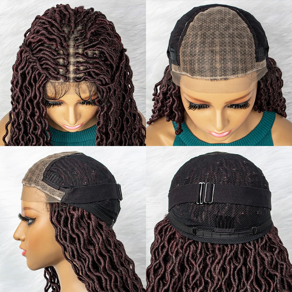 32" Burgundy Curly Dreadlocks Braided Wig | Lace Front with Baby Hair Luxegan