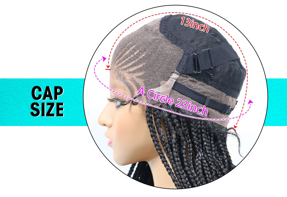 30" Braided Lace Front Wig for Black Women | African Braids with Baby Hair | Synthetic Glueless Mat Wig